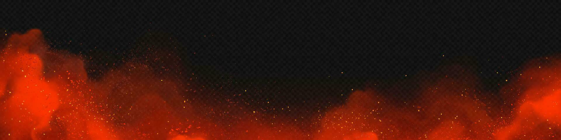 Red smoke effect background, fire spark fog cloud vector
