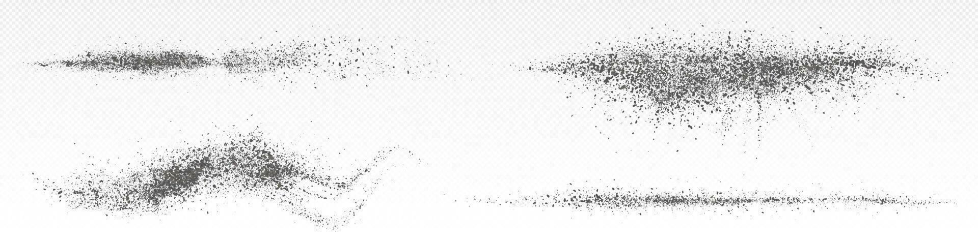 Splashes of ash powder, black dust splatter vector