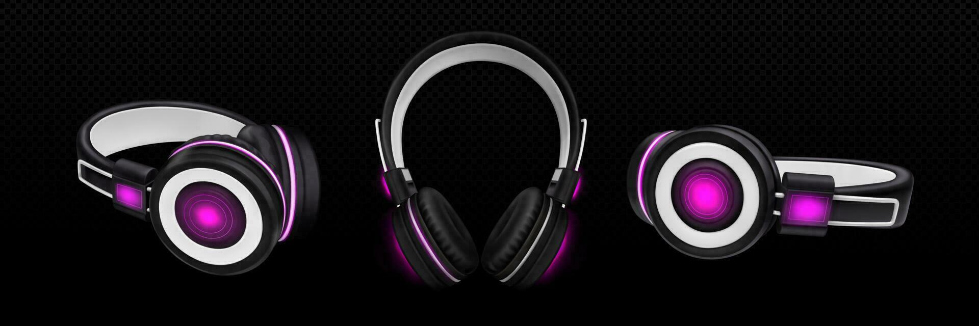 3d vector isolated dj headset with neon light