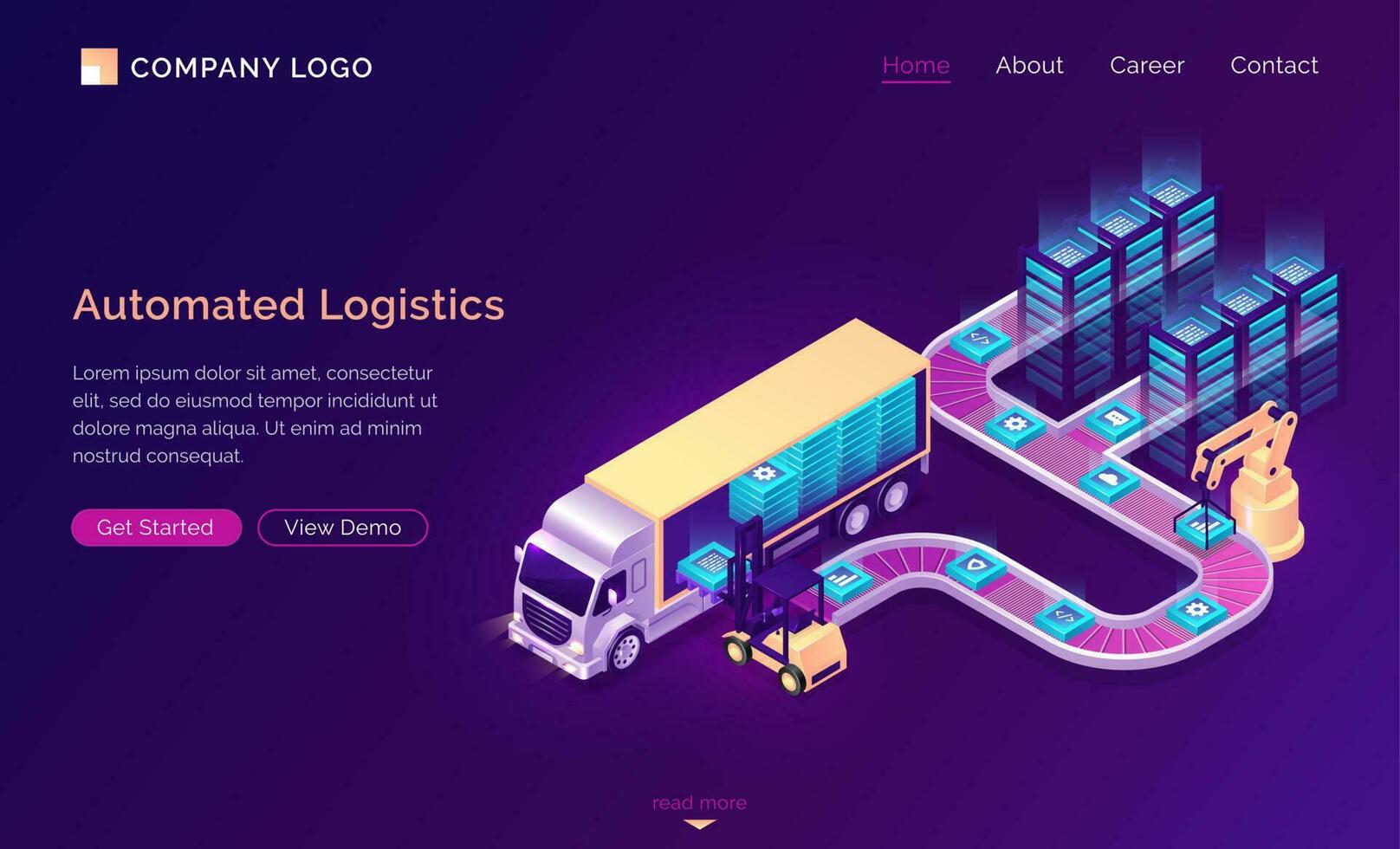 Automated logistics isometric landing page banner vector