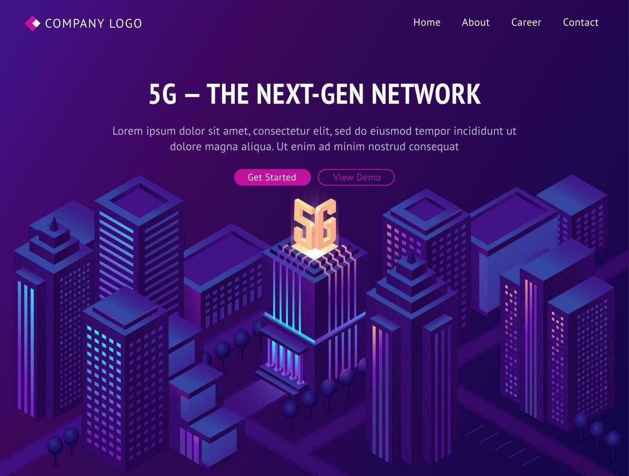 5g network technology isometric landing page. vector