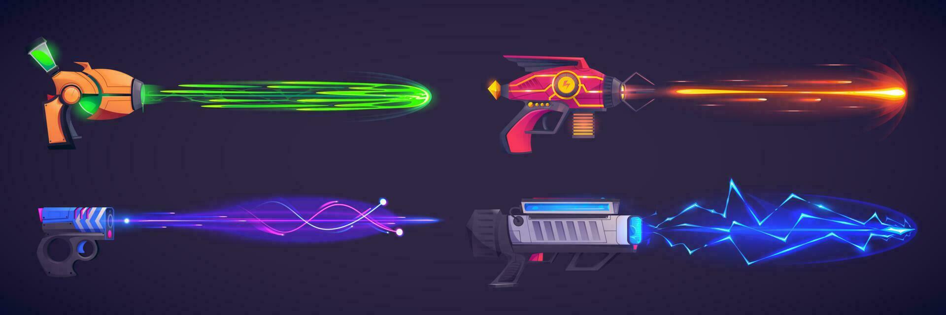 Cartoon set of futuristic game laser guns vector