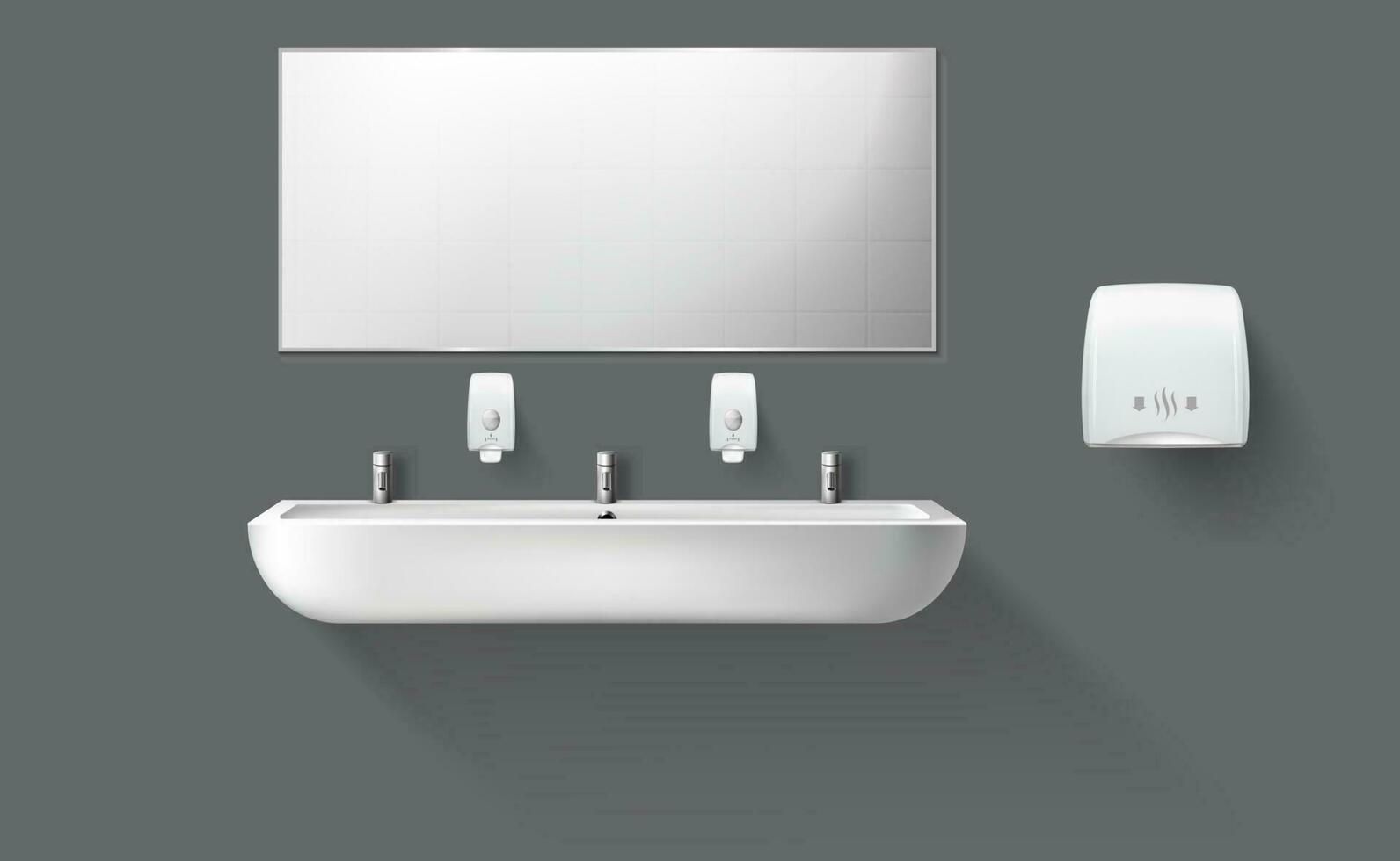 Public toilet with ceramic sink and mirror vector