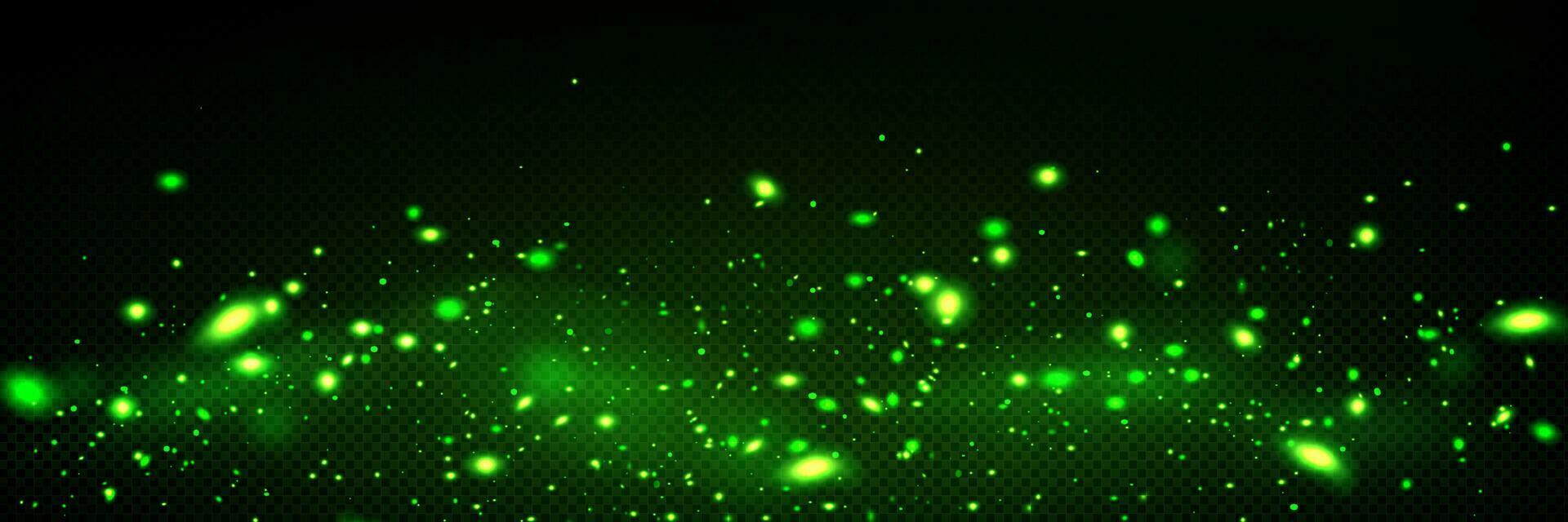 Light effect of green fireflies at night vector