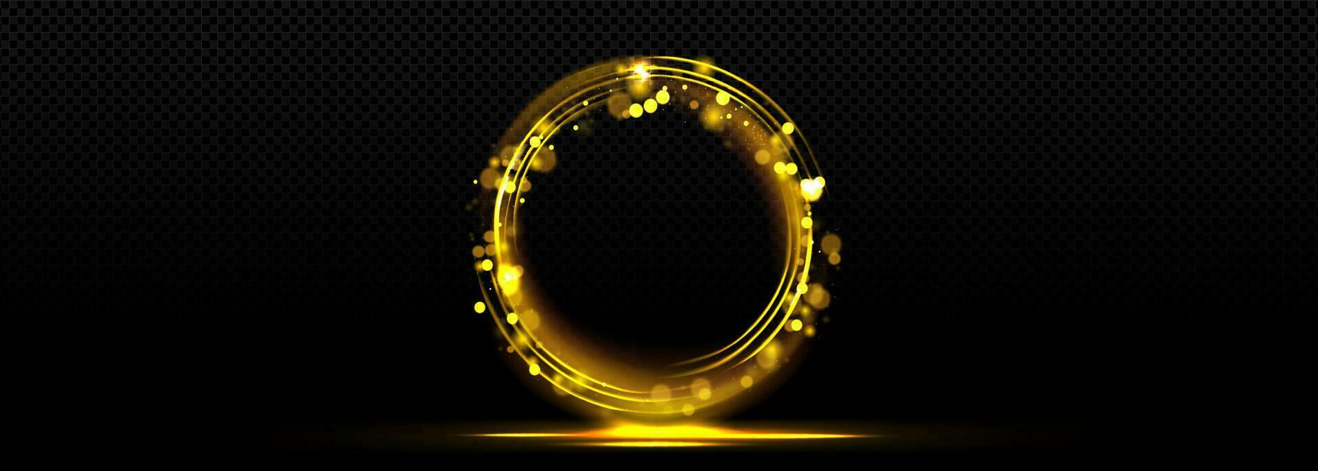 Gold bokeh circle with glitter on black background vector