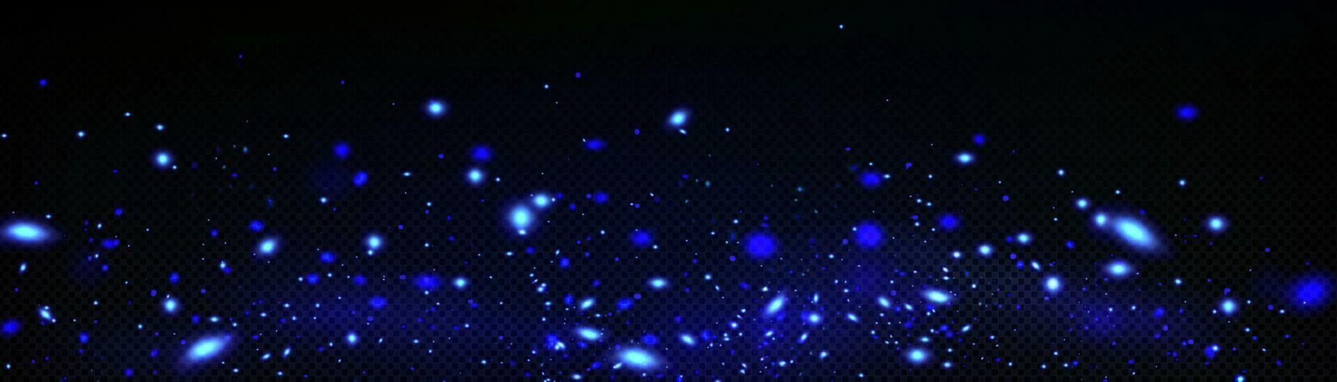 Blue fireflies glowing on dark  background vector