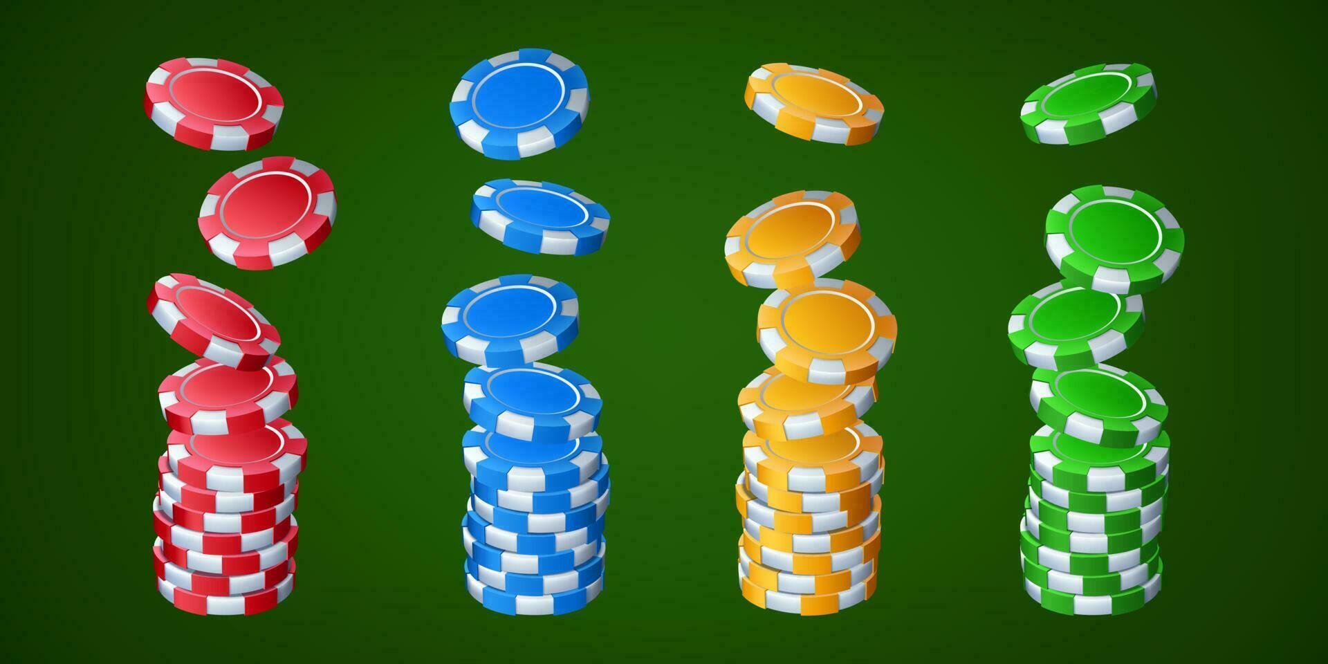 Gamble casino falling poker chips stack vector