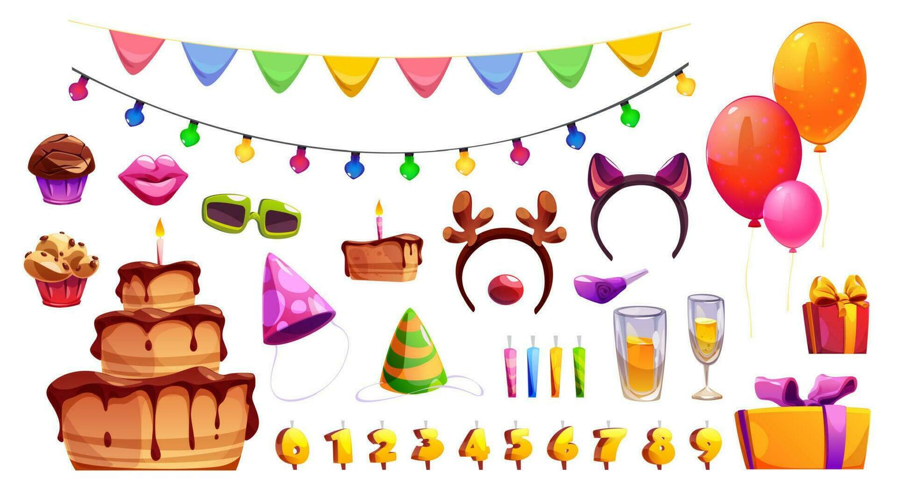 Child birthday party design elements set on white vector