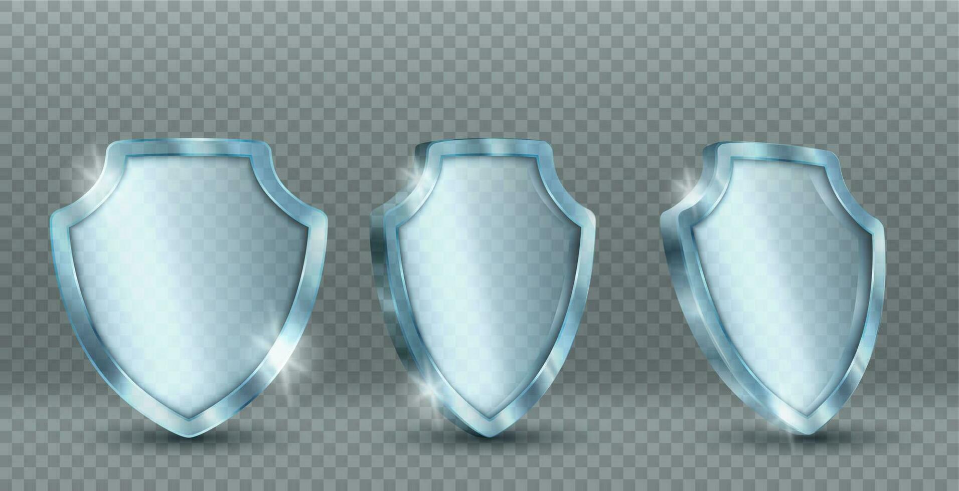 Vector icons of blue glass shield