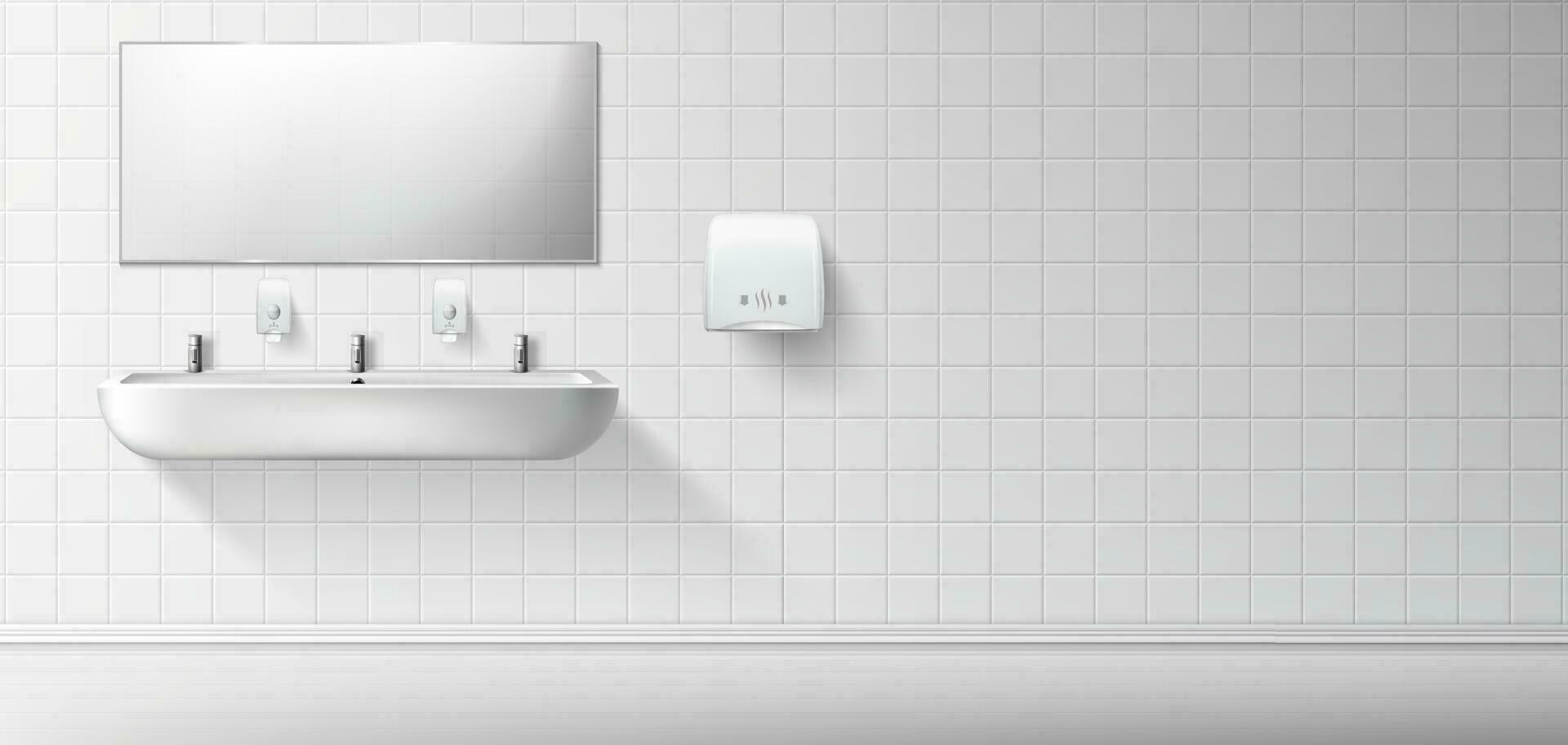Public toilet with ceramic sink and mirror vector