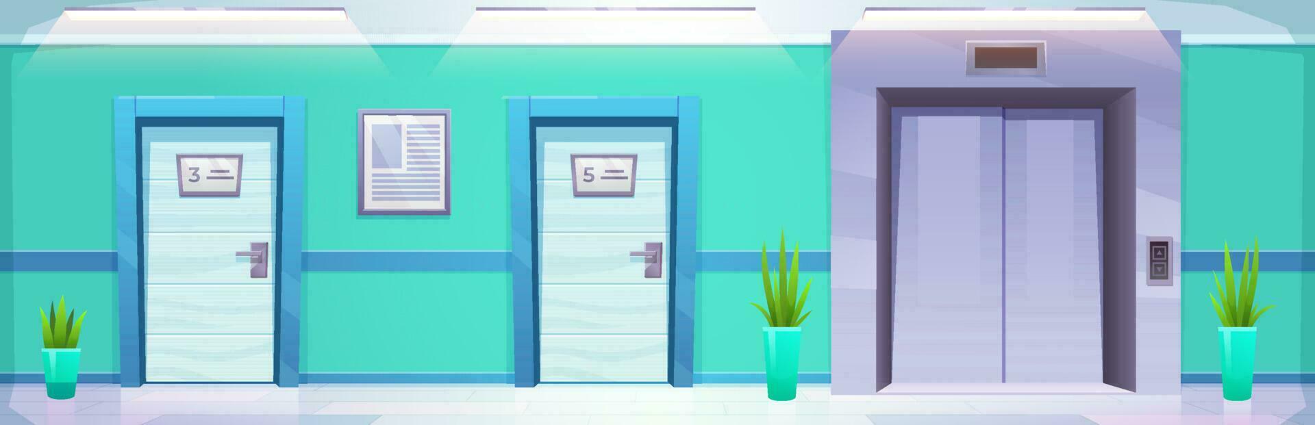 Hospital corridor with room door vector background