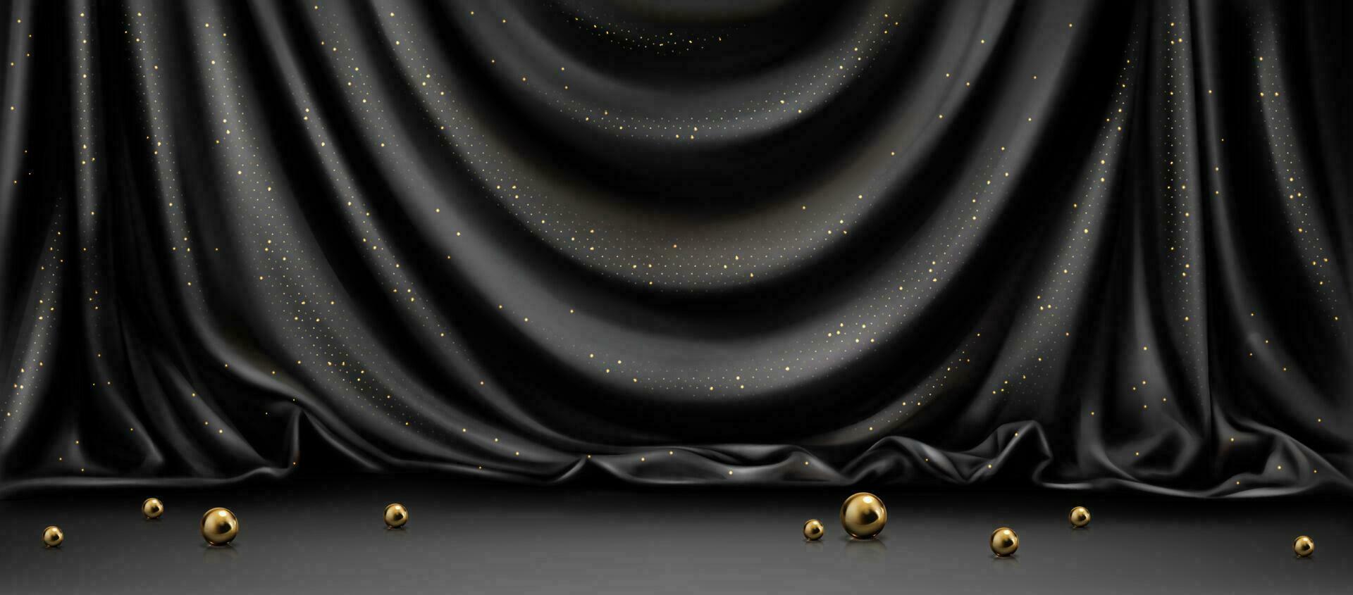 negro seda tela podio fondo con oro esfera vector