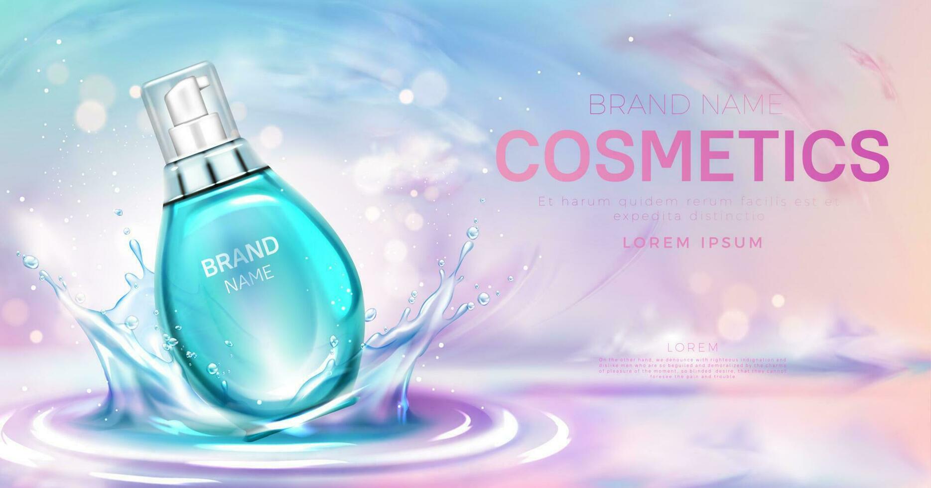 Serum cosmetic bottle on splashing water surface vector