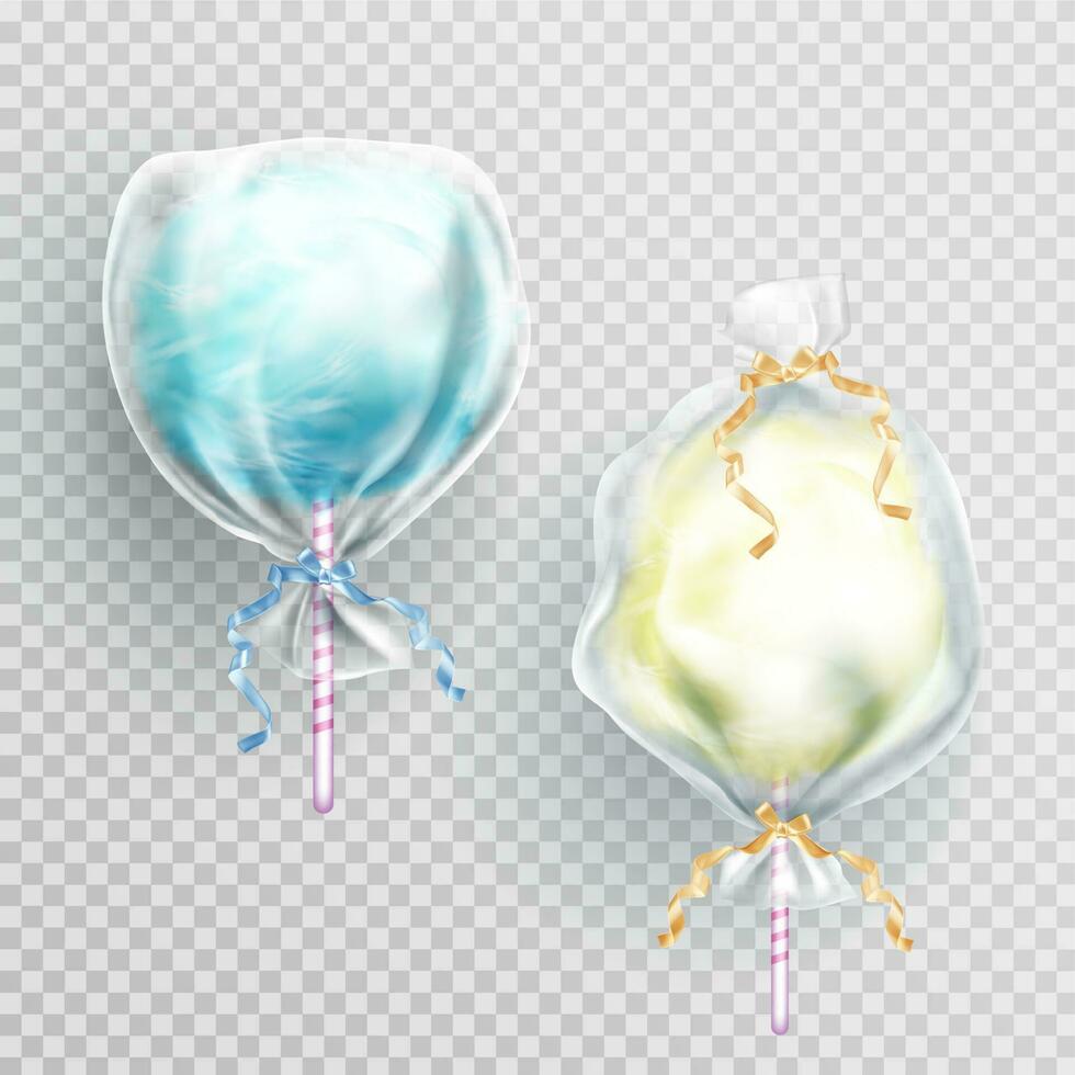 Realistic set of cotton candy in package bag vector