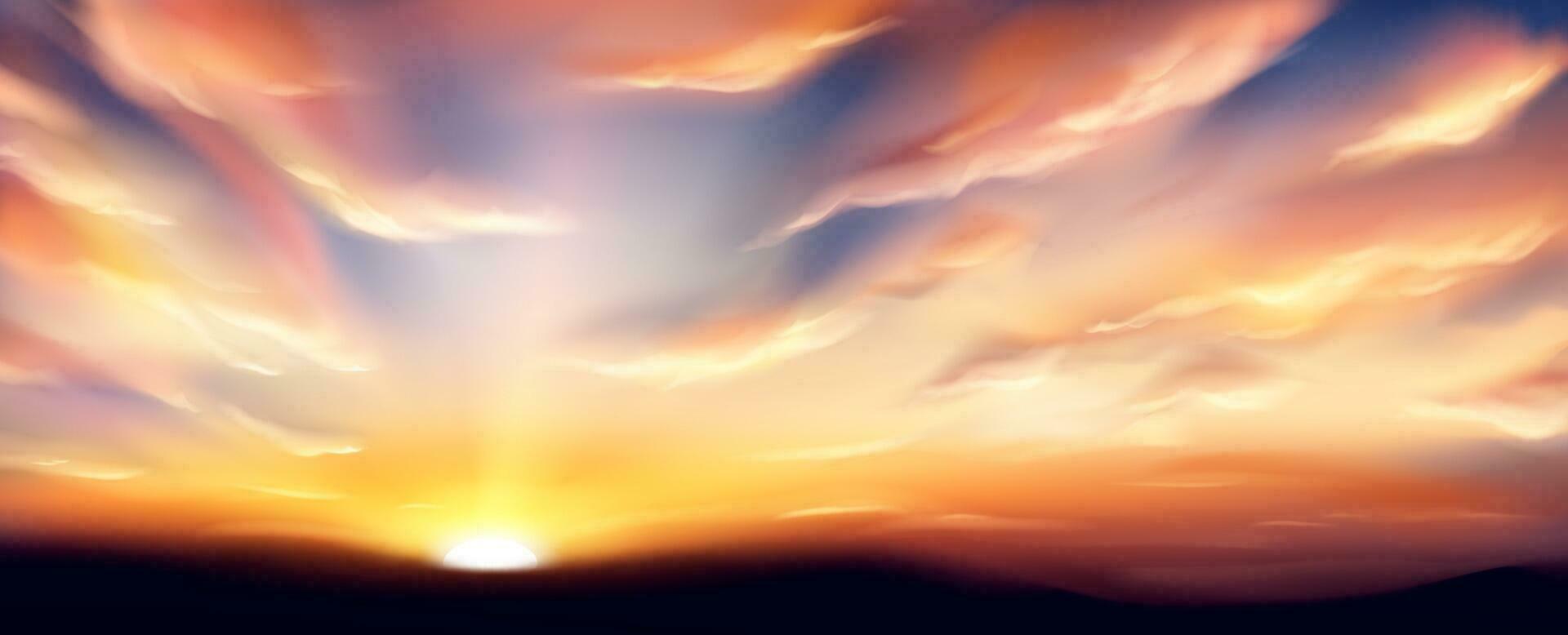 Realistic sunset sky with clouds vector