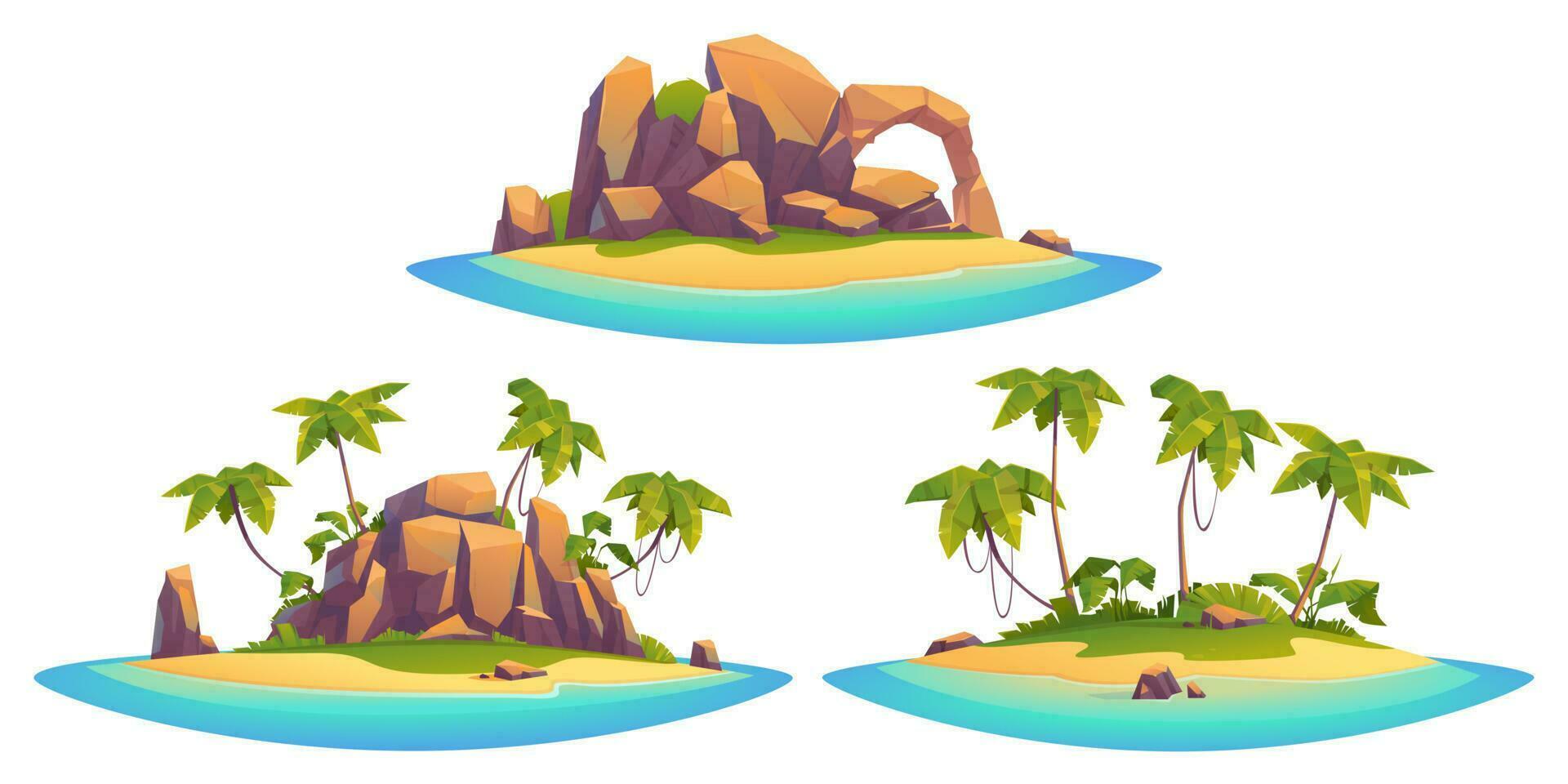 Uninhabited tropical isle scene, tiny rock island vector