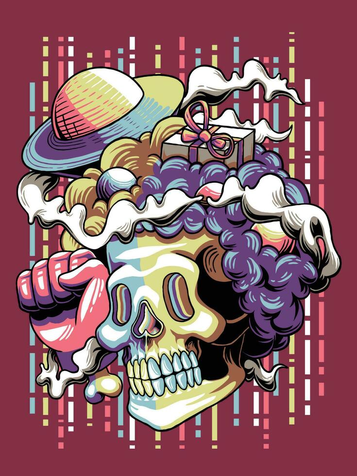 Craggy Clown Skull Doodle Illustration vector