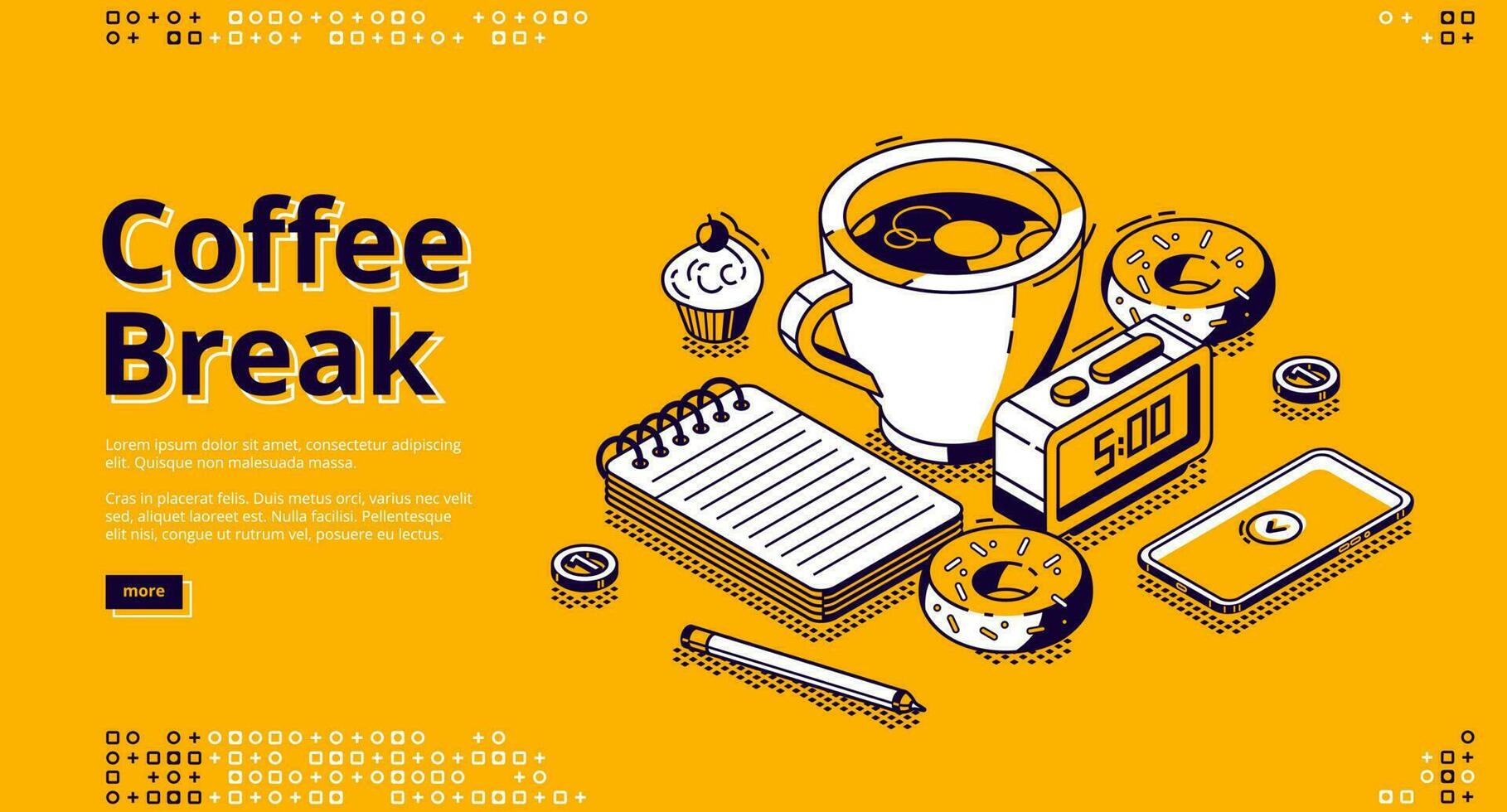 Coffee break isometric landing page, web banner vector