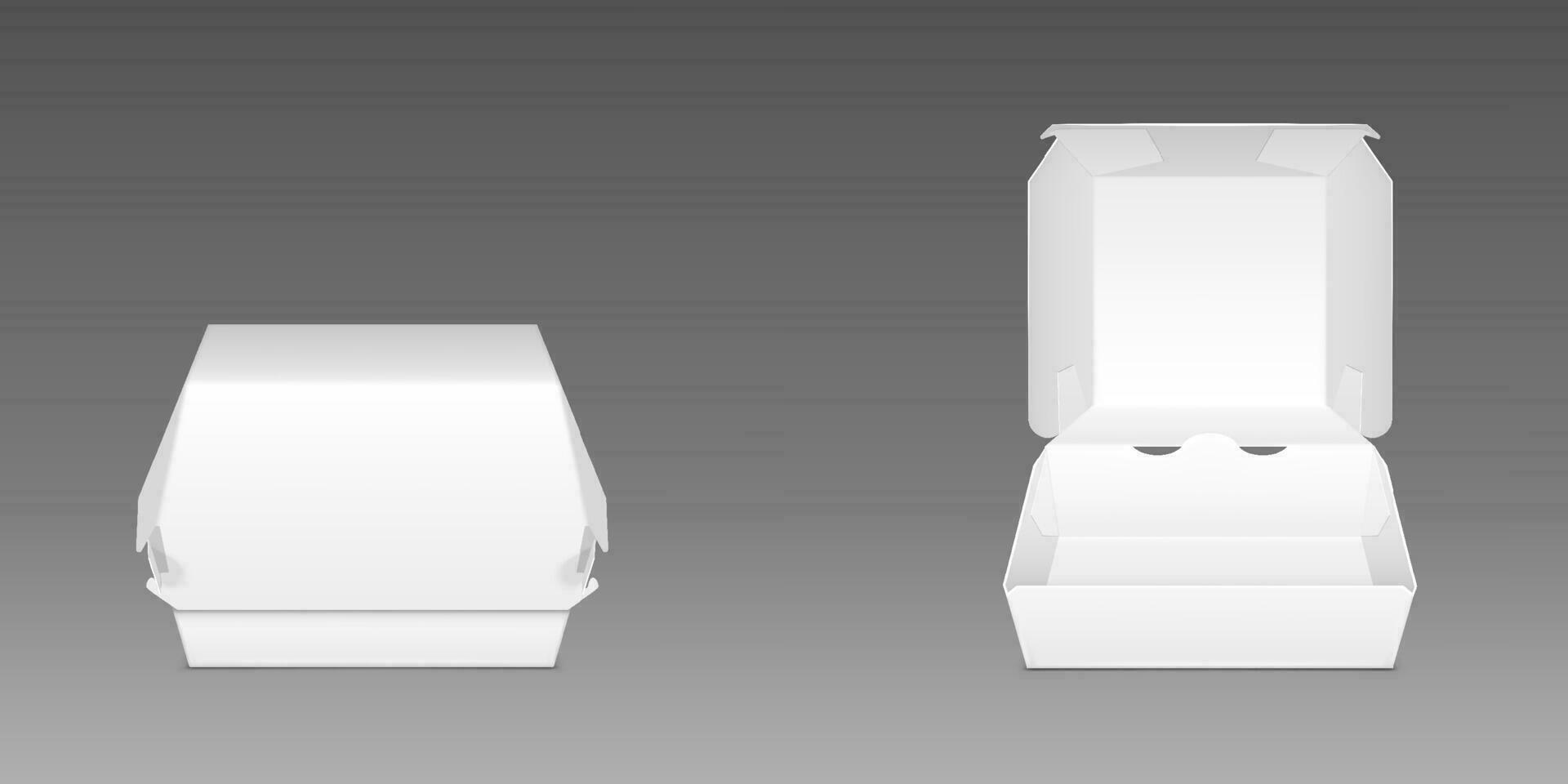 White cardboard burger box, realistic vector