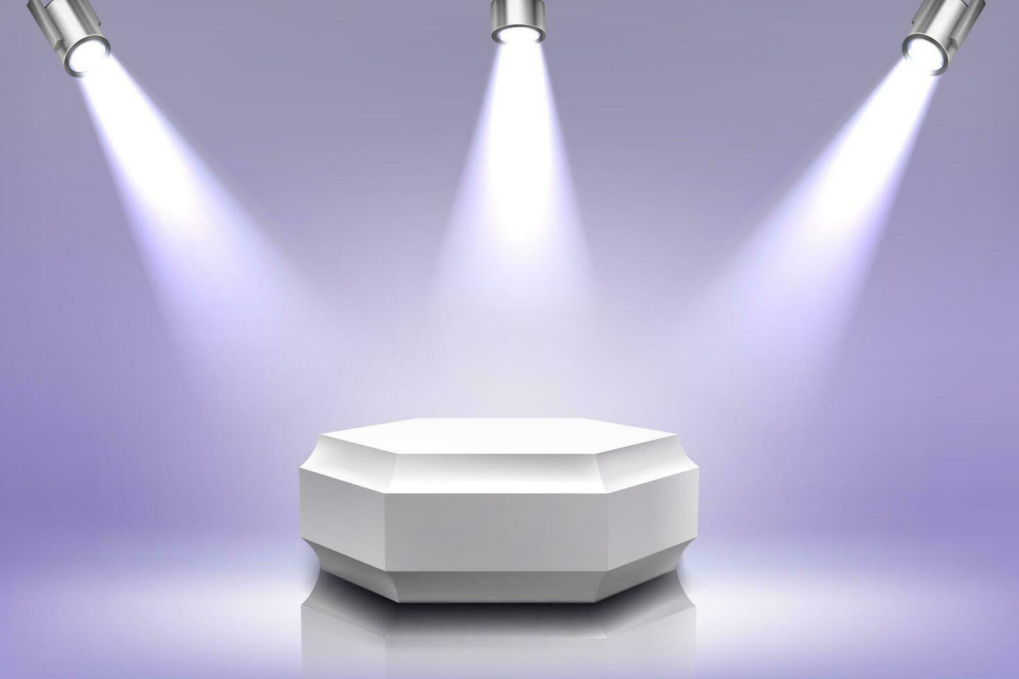 Podium with spotlight illumination, hexagon stage vector
