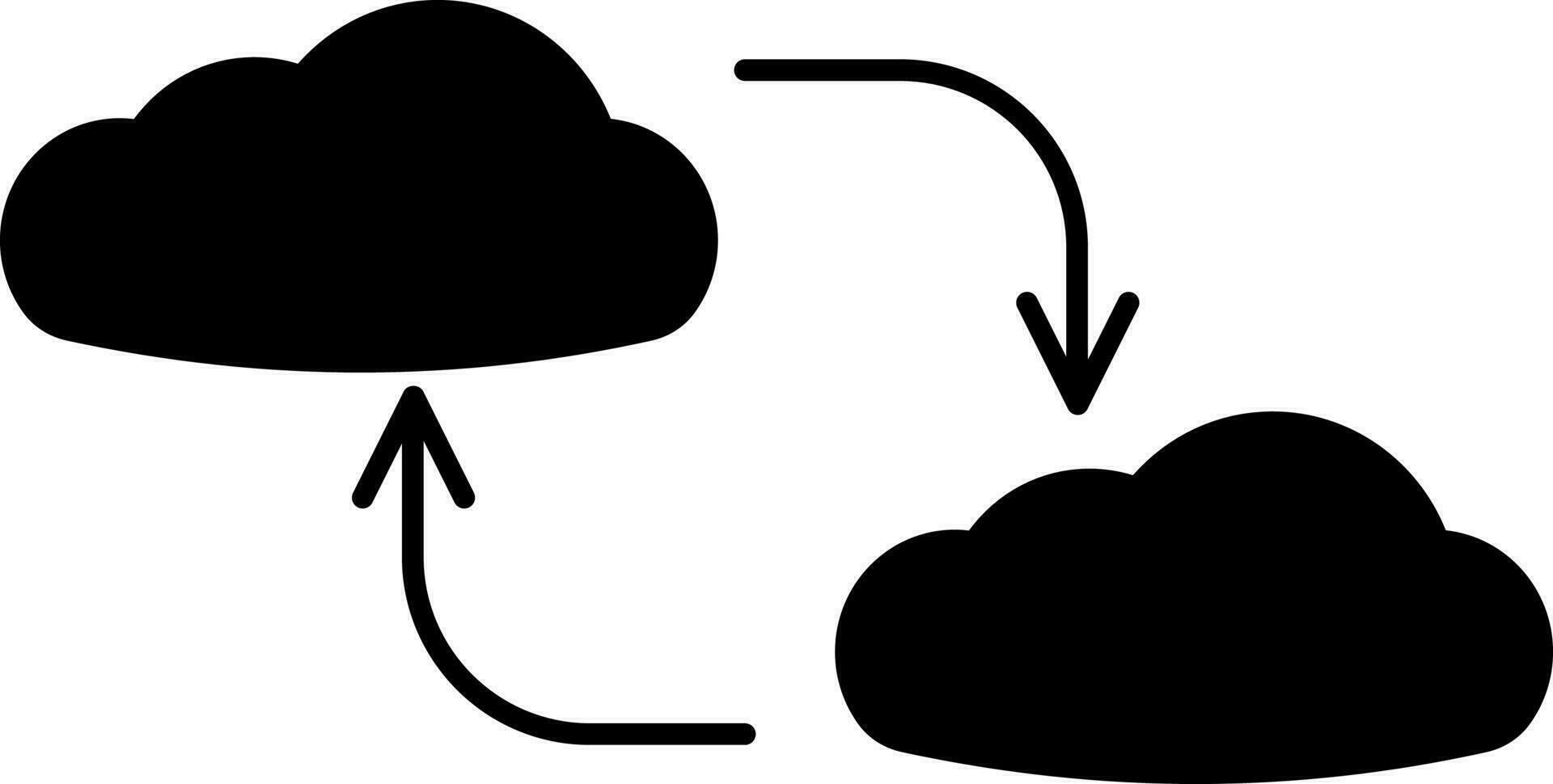 Black data transfer by arrows in clouds. vector