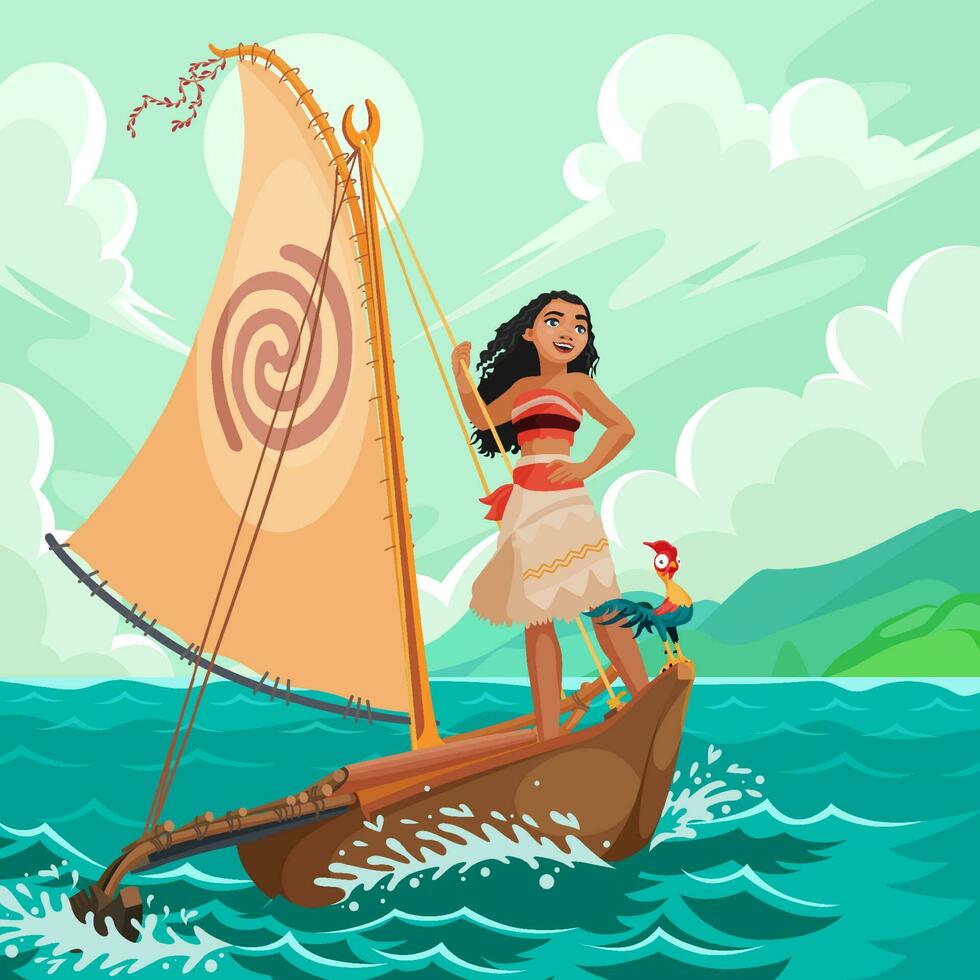 Brave Girl Sailing The Sea with a Sailboat vector