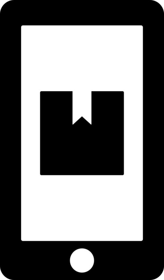 Delivery Box on Smartphone Screen glyph icon in flat style. vector