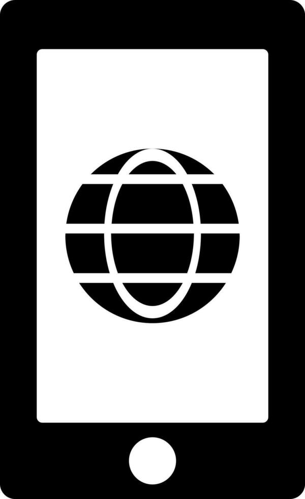 Globe on Smartphone Screen glyph icon in flat style. vector