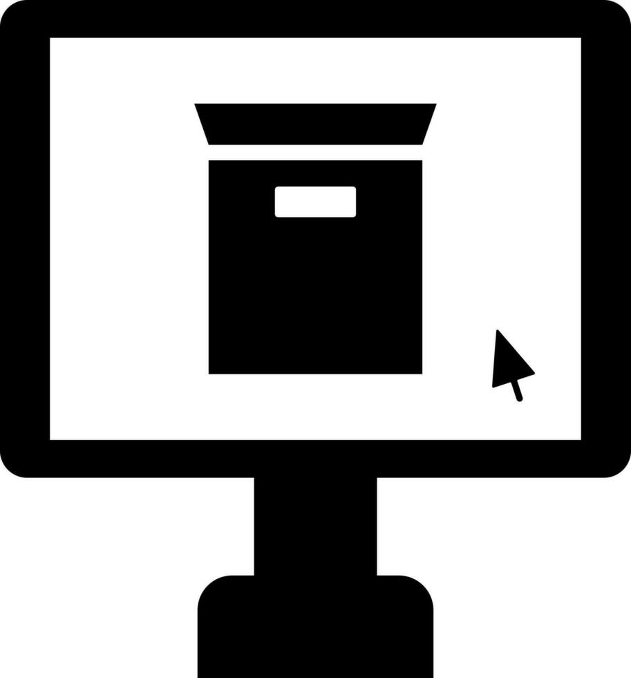 entrega caja en computadora pantalla icono en plano estilo. vector