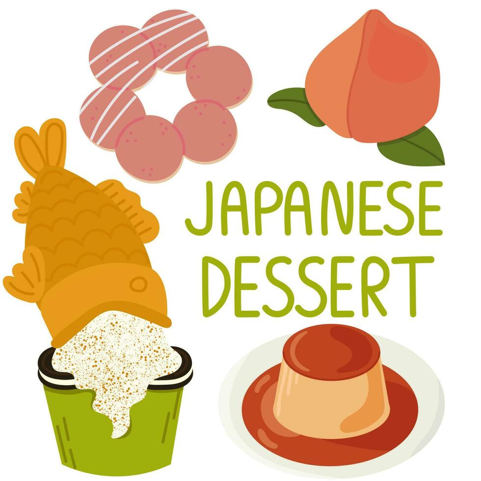 Set with japanese desserts. Japanese street food dessert.Taiyaki,mochi