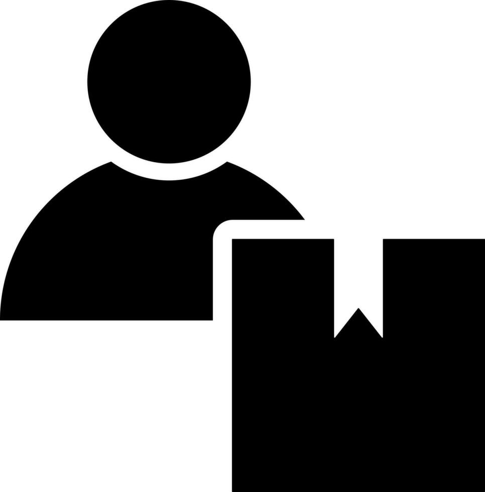 Illustration of user with delivery box glyph icon. vector