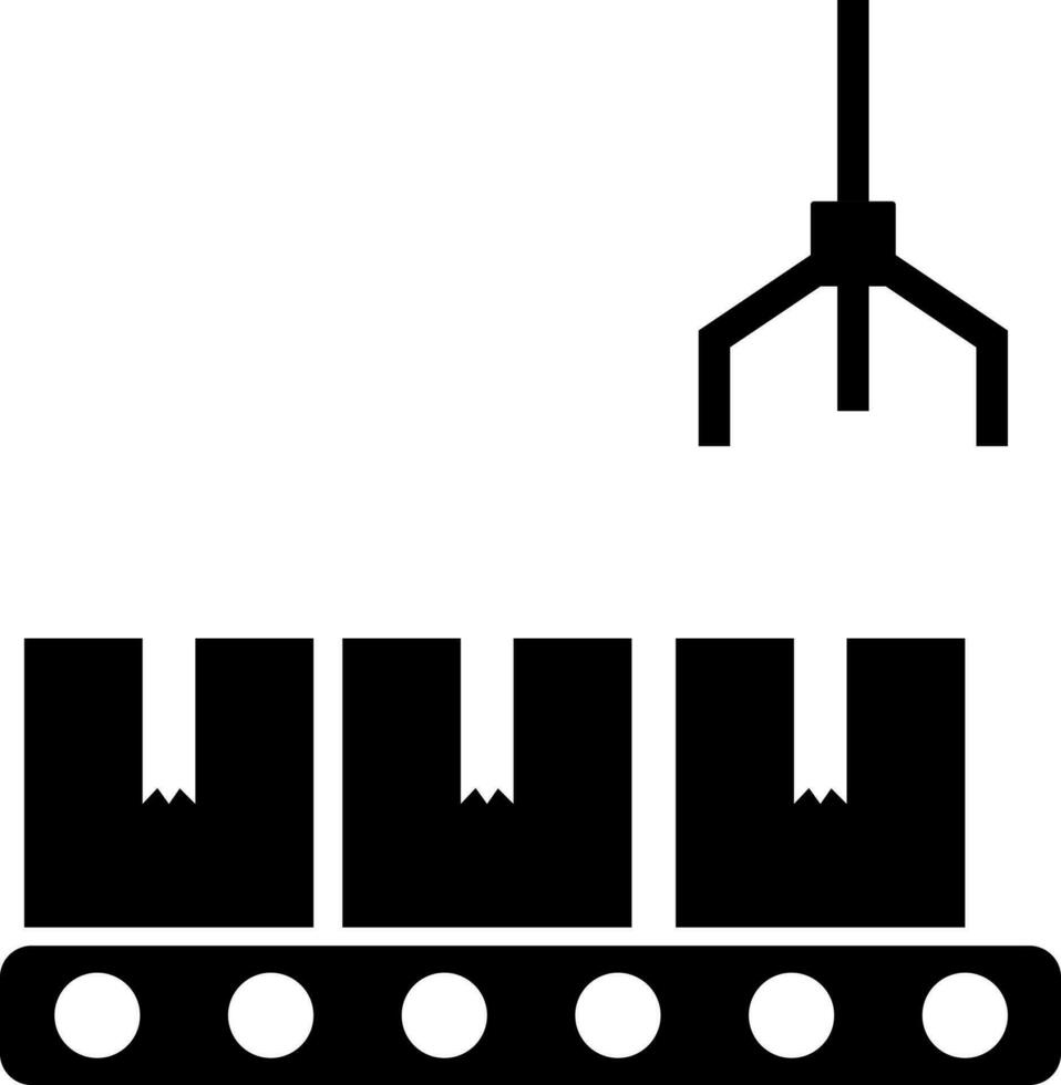 Glyph icon or symbol of conveyor belt with delivery boxes. vector