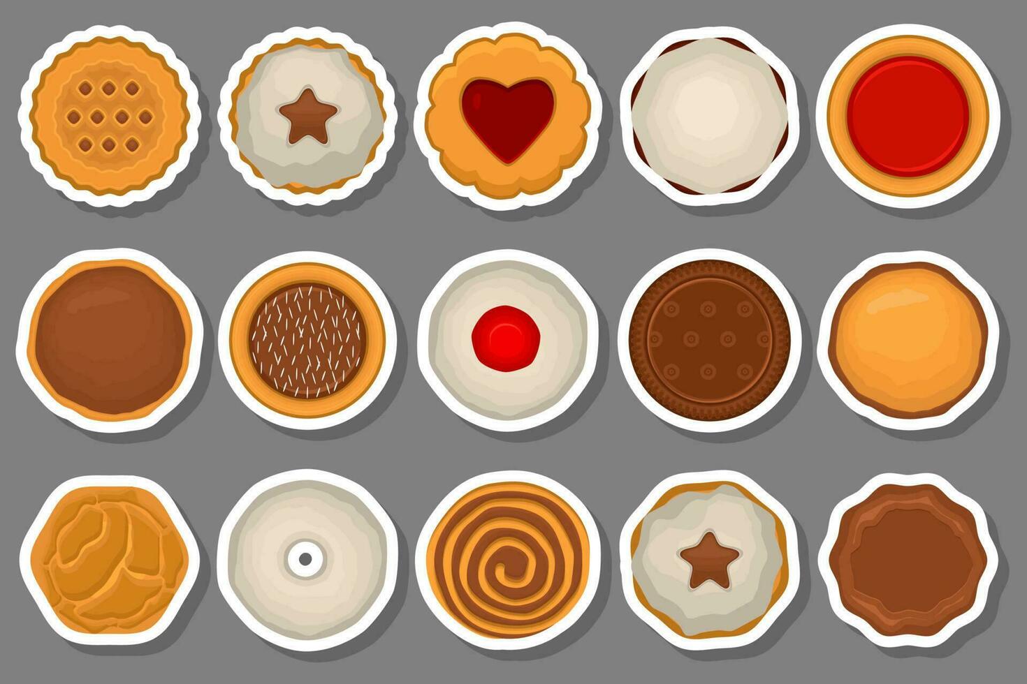 gran juego de galletas caseras de diferentes sabores en galletas de pastelería vector