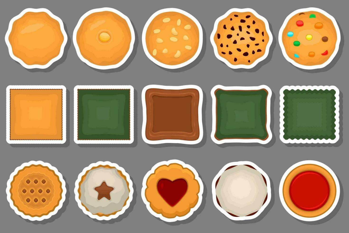 gran juego de galletas caseras de diferentes sabores en galletas de pastelería vector