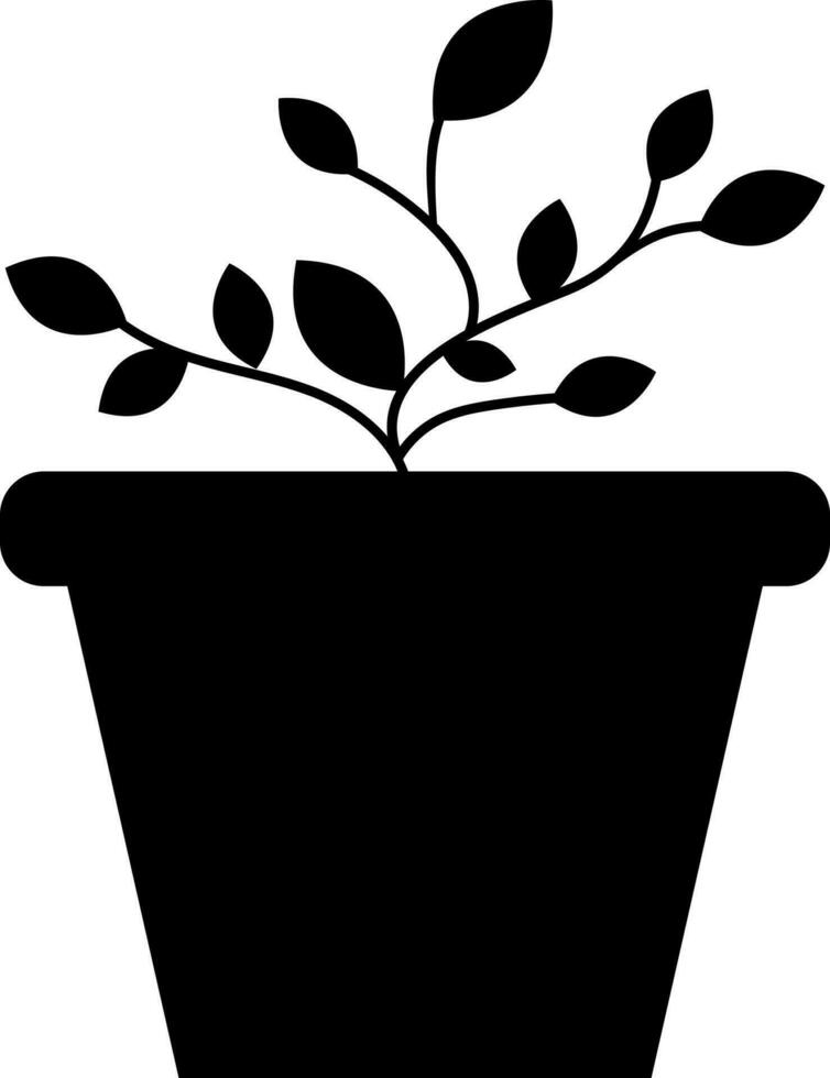 Black leaves decorated pot on white background. vector