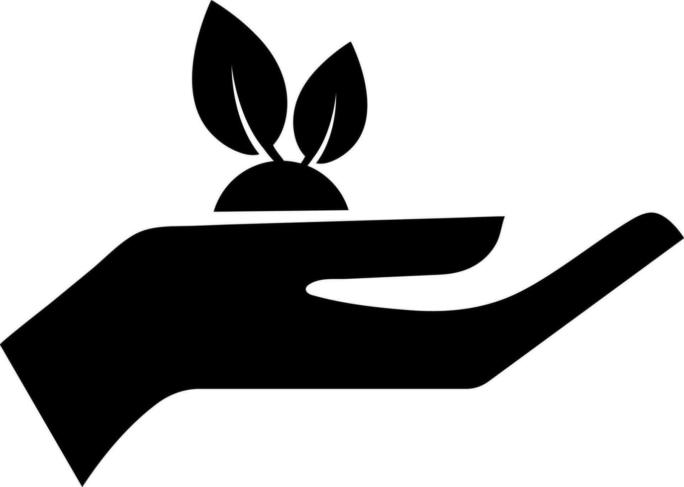 Flat style black hand holding leaves plant. vector