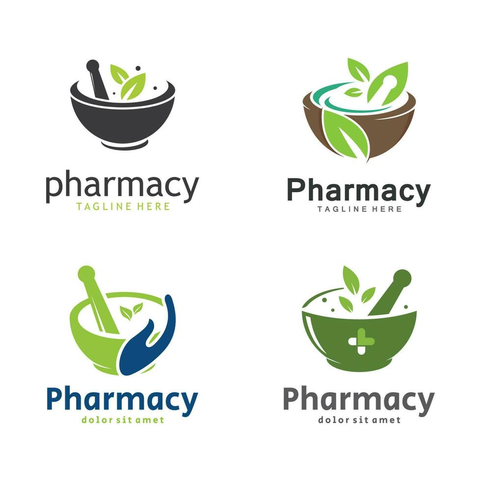 herbario farmacia logo modelo con vector concepto