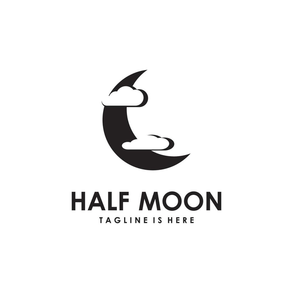 Crescent Moon Logo Template in Flat Style vector
