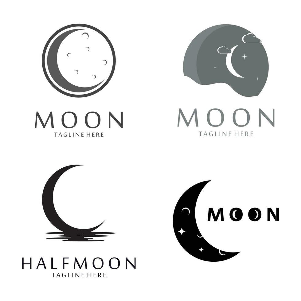 creciente Luna logo modelo en plano estilo vector