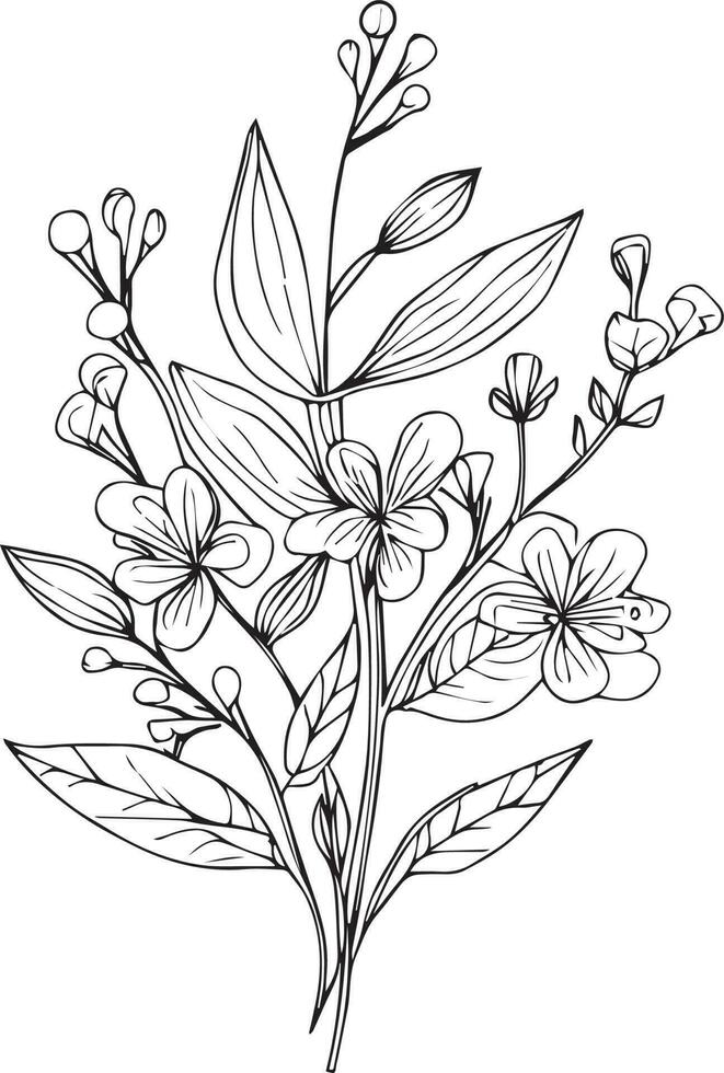 Wild flowers drawings, Wild flowers Set on the doodle art, coloring page vector sketch hand-drawn illustrations, and beautiful botanical element, Delicate Flowers Print. artistic flowers set.