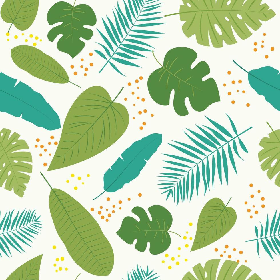 Trendy seamless tropical pattern with exotic leaves and plants jungle vector