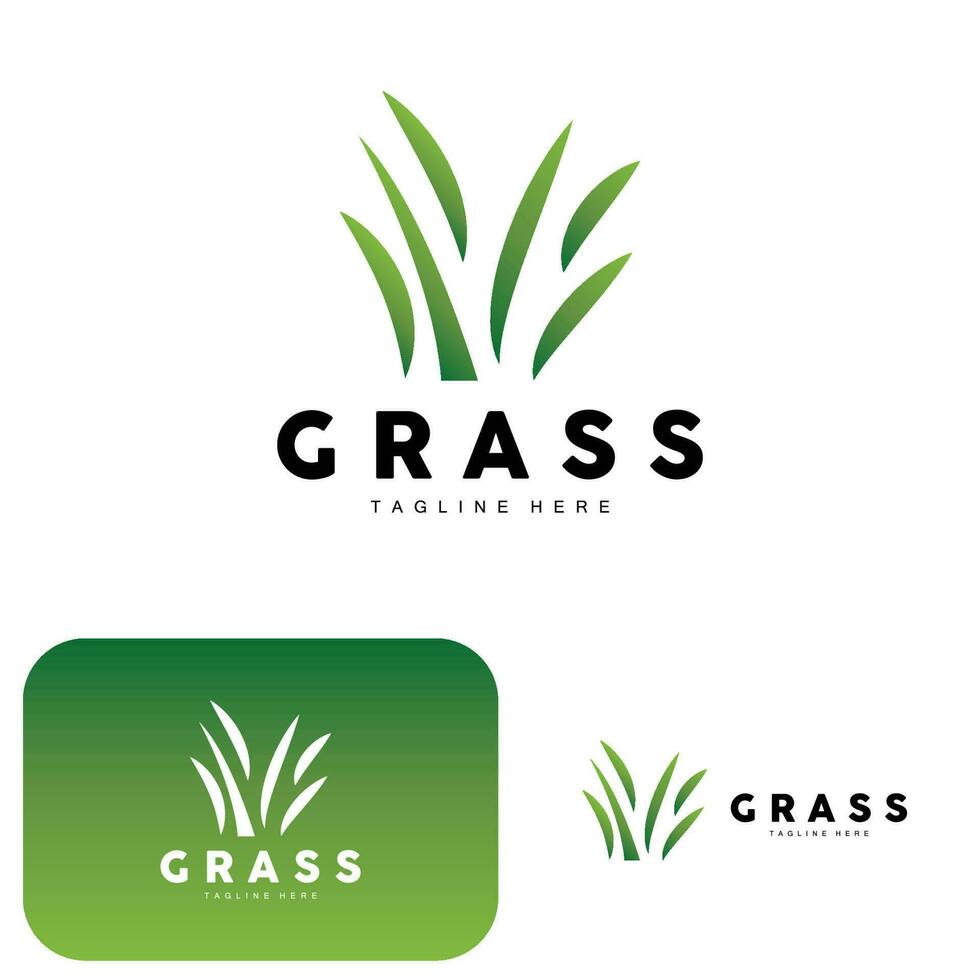 Green Grass Logo Design, Farm Landscape Illustration, Natural Scenery Vector