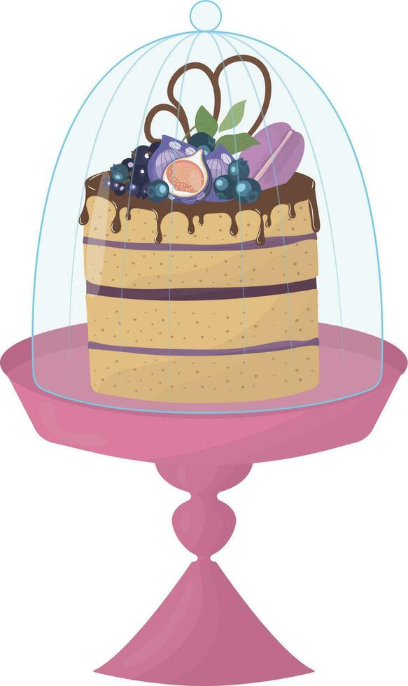Cake in a pastry display case. High quality vector illustration.