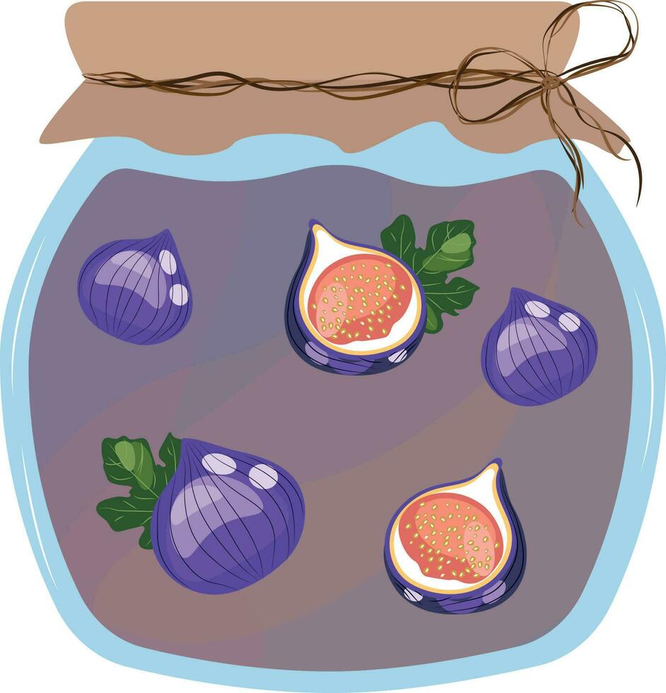 Fig jam in a jar. Sweets. High quality vector illustration.