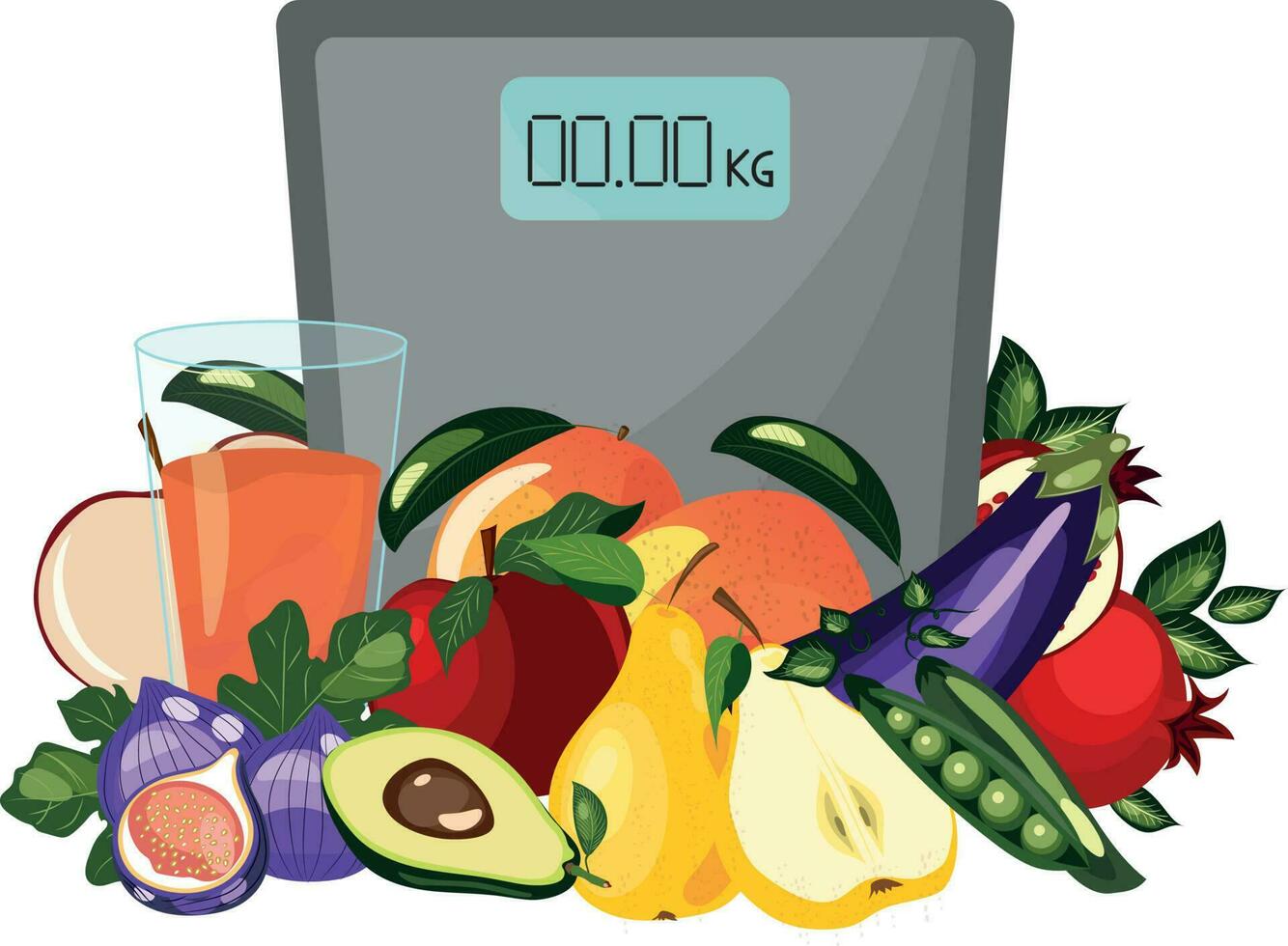 Healthy food. Diet. Scales. High quality vector illustration.