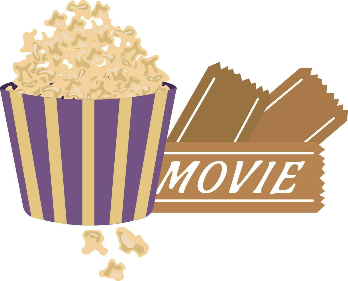 Popcorn and movie tickets. Leisure. High quality vector illustration.