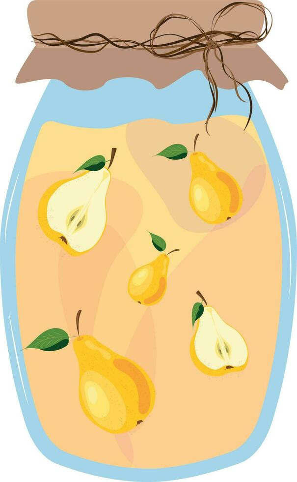 Pear jam in a jar. Sweets. High quality vector illustration.