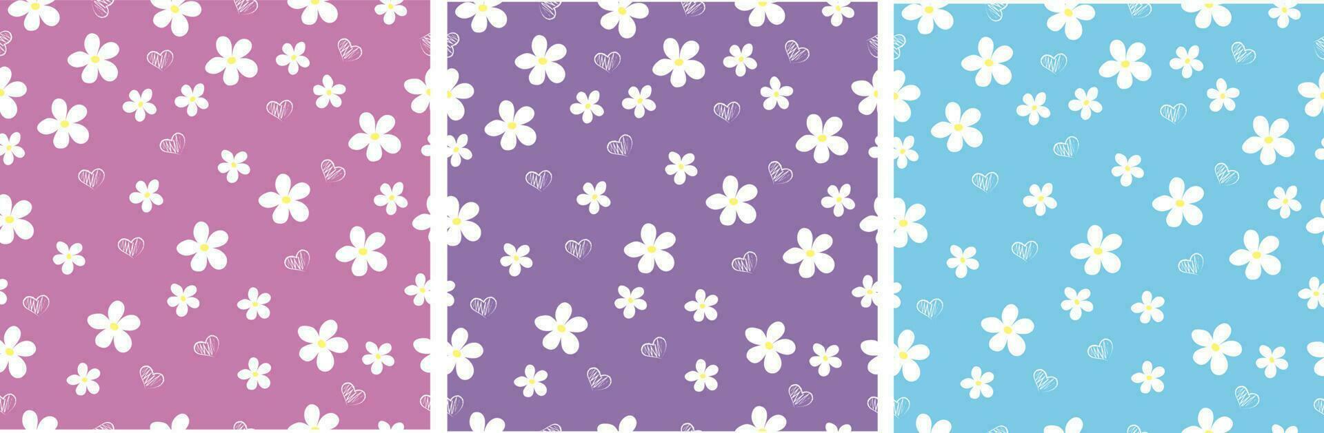 Set of three flower patterns. High quality vector illustration.