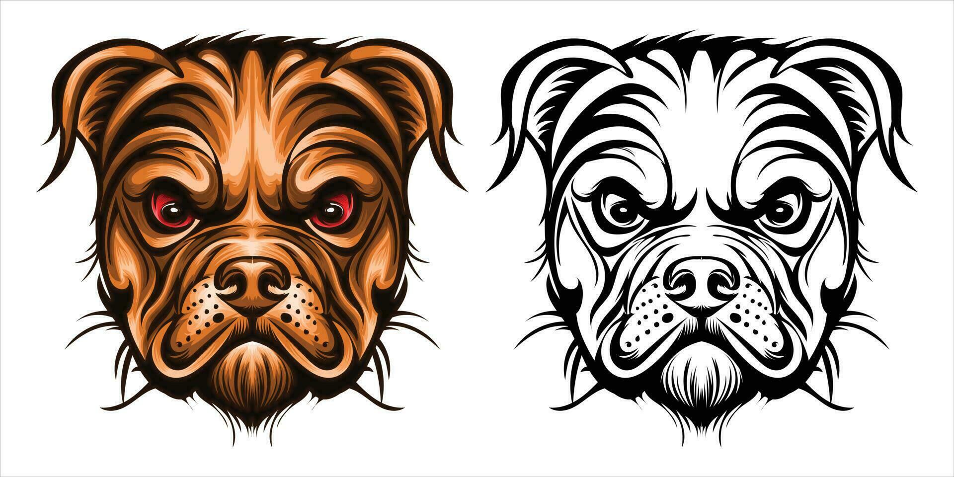 enojado buldog cara vector conjunto ilustración