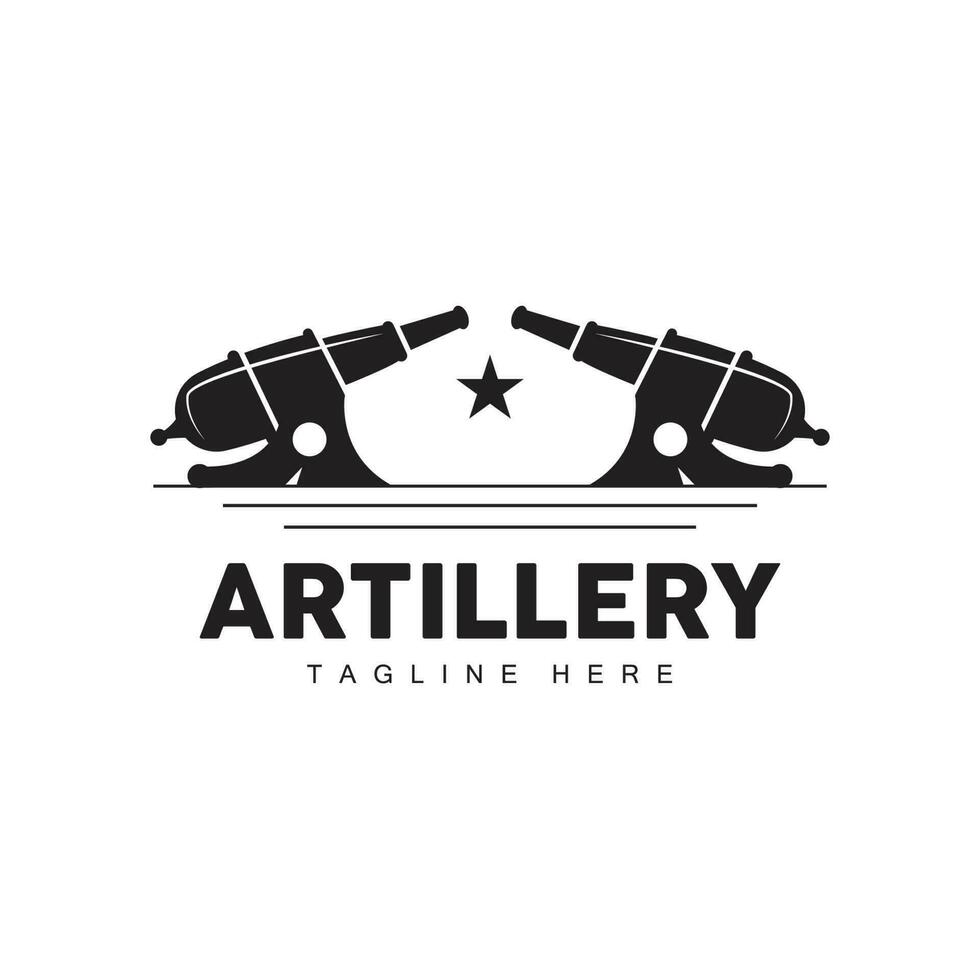 Cannon Logo, Vector War Weapon Army Altilery, Minimalist Vintage Icon Design